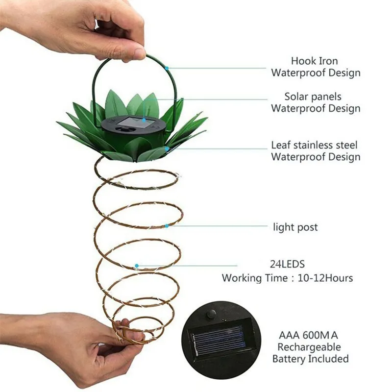 1 to 2 Pieces 24LED Pineapple Solar Patio Lights