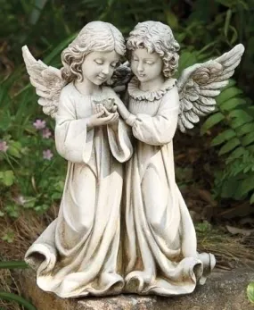 12.25"H Angels W/bird Garden Statue