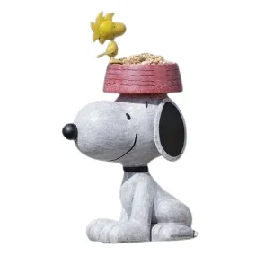 13" Peanuts Snoopy Dog Bowl Bird Feeder Garden Statue