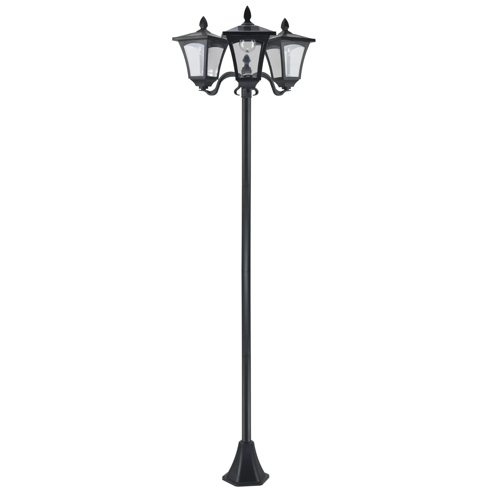 1.8m Traditional Victorian Style 3 Way Head Outdoor Garden Solar Post Lamp Sensor Dimmable LED Lantern Bollard Pathway IP44 – Black