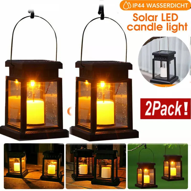 2-Pack Waterproof Solar Hanging Lanterns – LED Outdoor Garden & Table Lamps