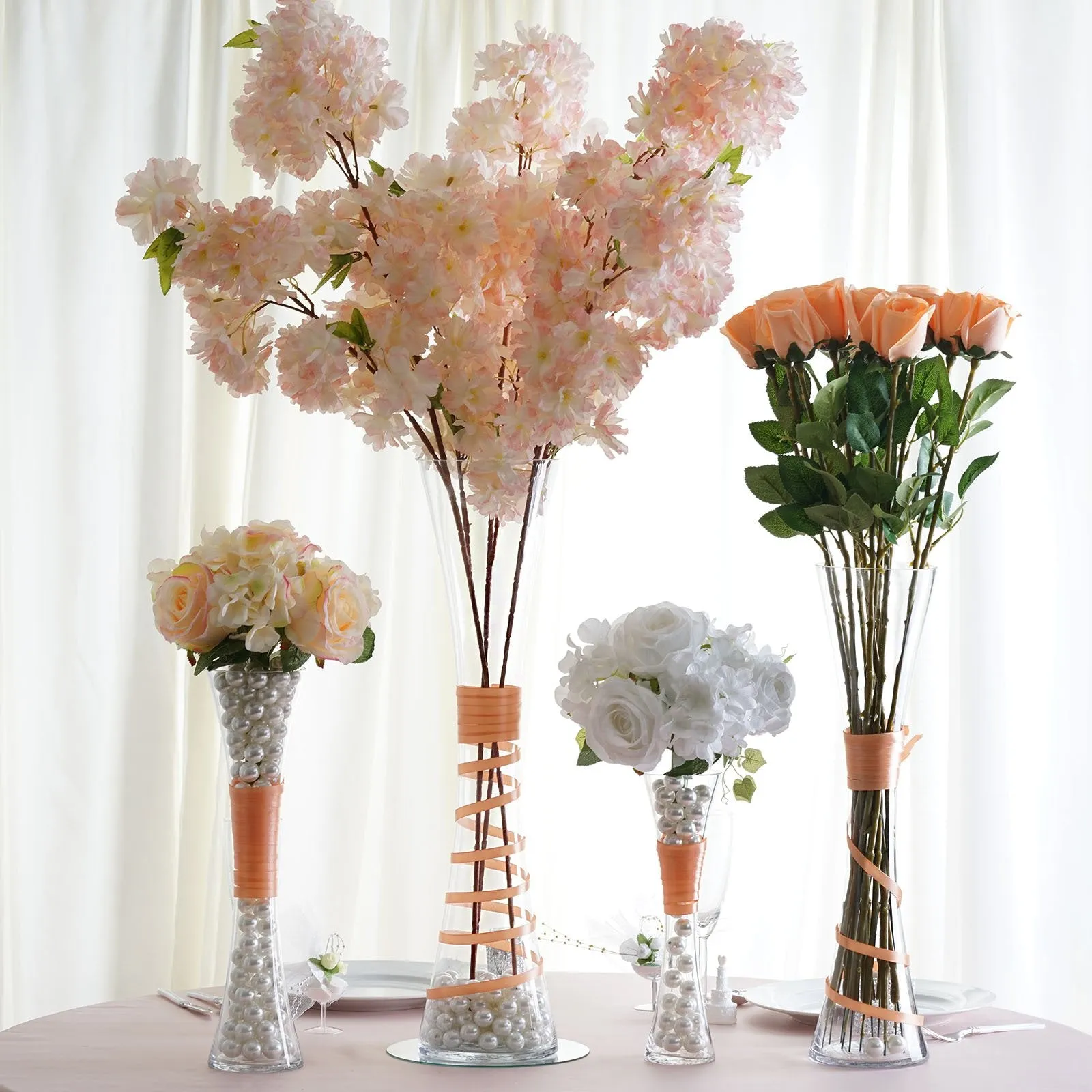 20" Tall Clear Hourglass Shaped Floral Centerpiece Vase Wedding Party Decoration - 6 PCS