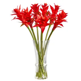 23” Star Bromeliad Artificial Arrangement in Glass Vase