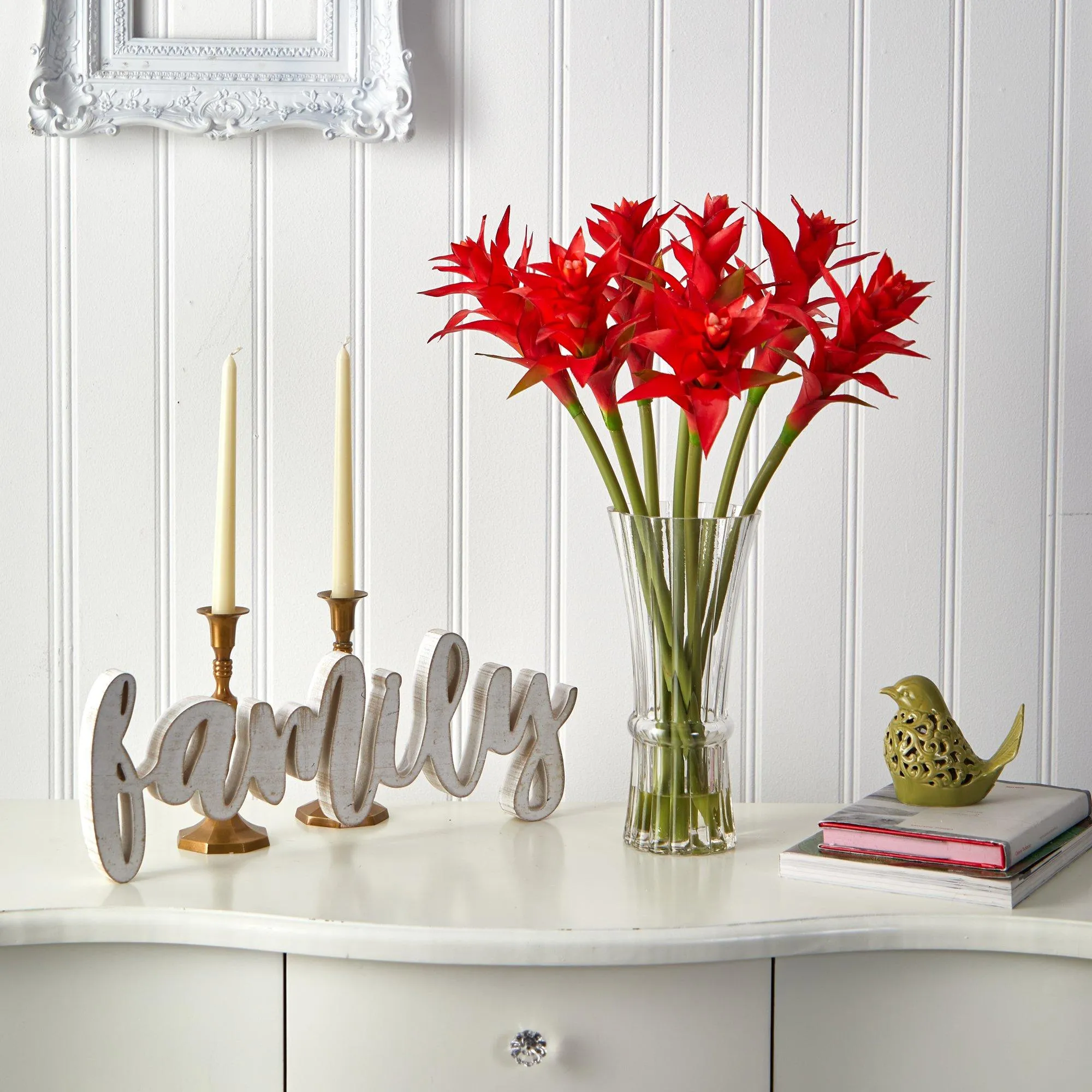 23” Star Bromeliad Artificial Arrangement in Glass Vase