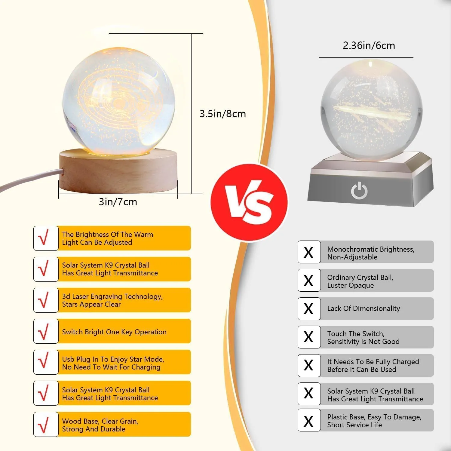 3D Moon Crystal Night Lamp with Warm White Dimmable LED Wooden Base
