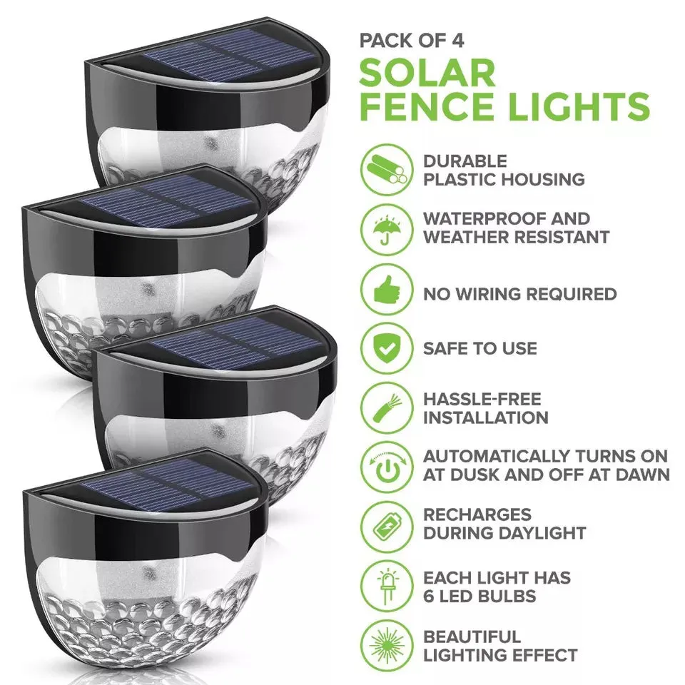 4 Pack Super Bright Solar-Powered LED Door, Fence, and Wall Lights for Outdoor Garden