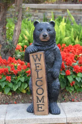 75619-N - Welcome Bear Haven: Standing Black Bear with Heartwarming Welcome Sign