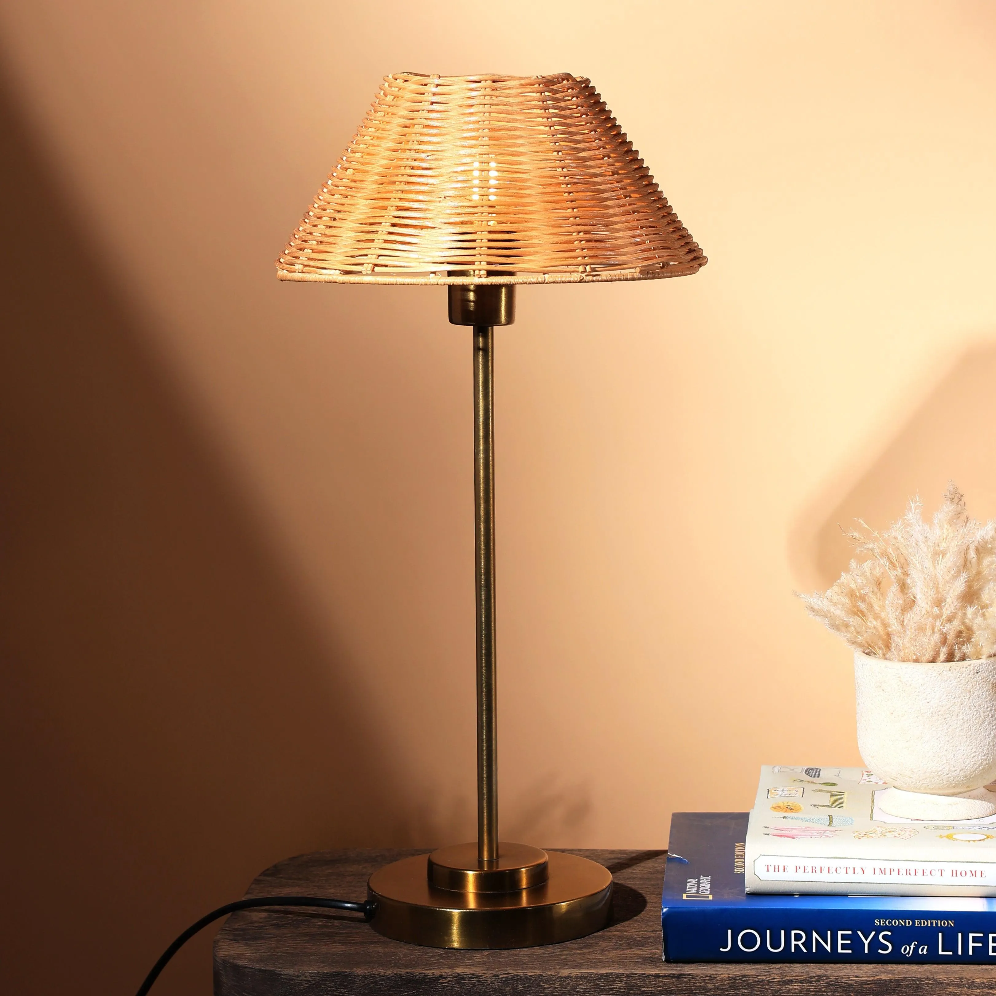 Aesthetic Natural Cane Finish Table Lamp | Decorative Light For Home