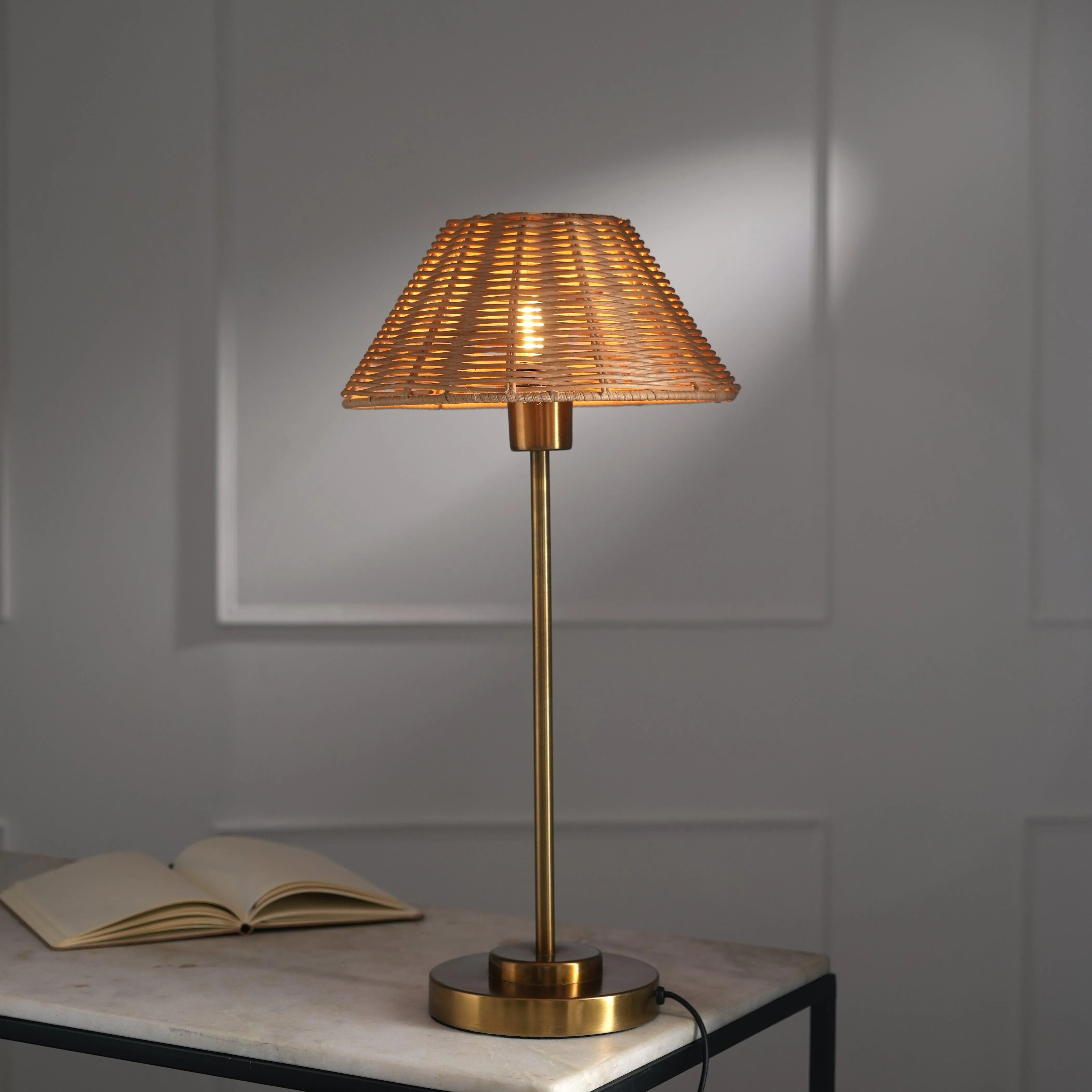 Aesthetic Natural Cane Finish Table Lamp | Decorative Light For Home
