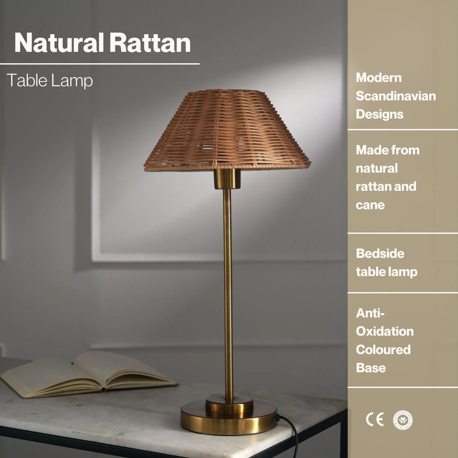 Aesthetic Natural Cane Finish Table Lamp | Decorative Light For Home