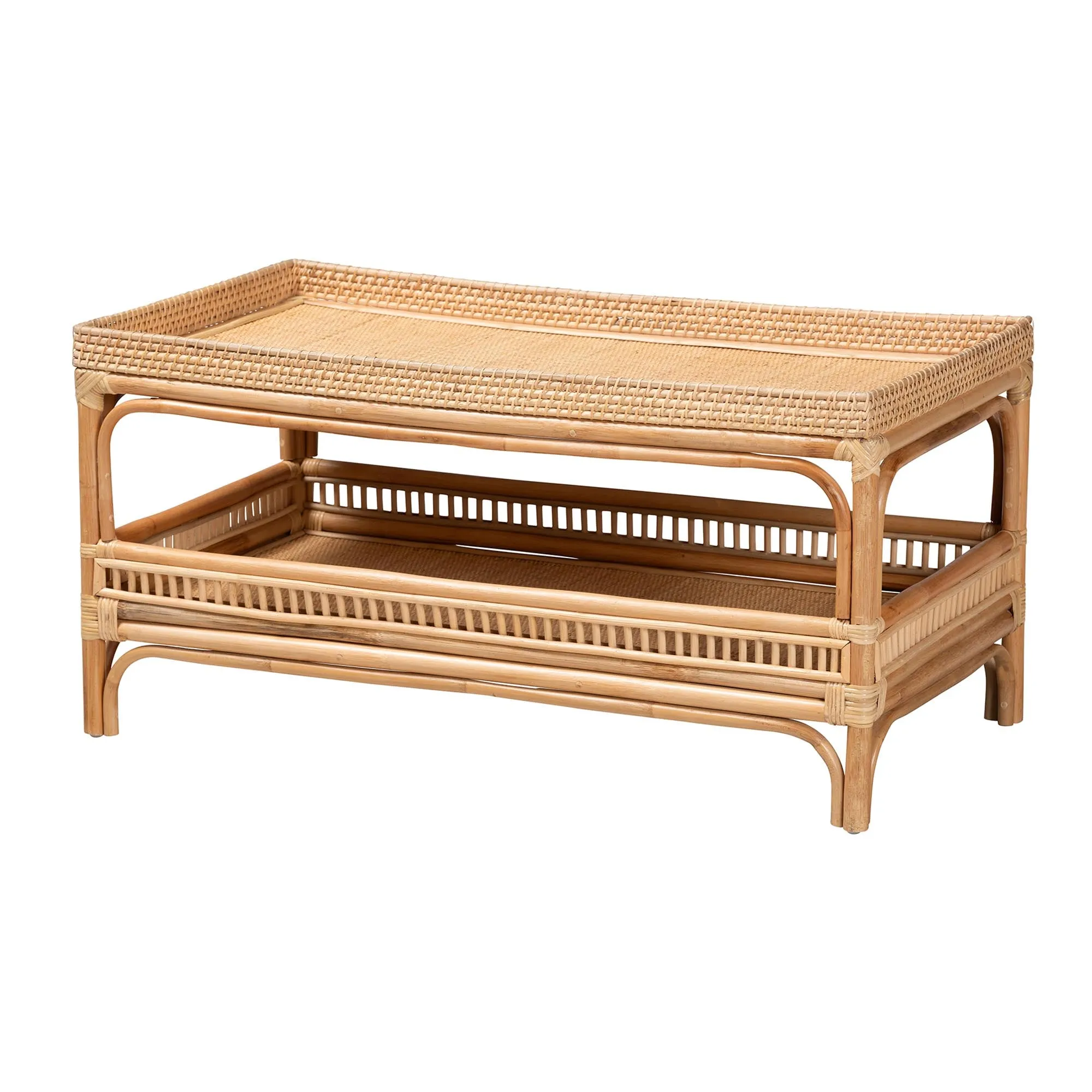 Baxton Studio bali & pari Lombok Modern Bohemian Natural Rattan Coffee Table