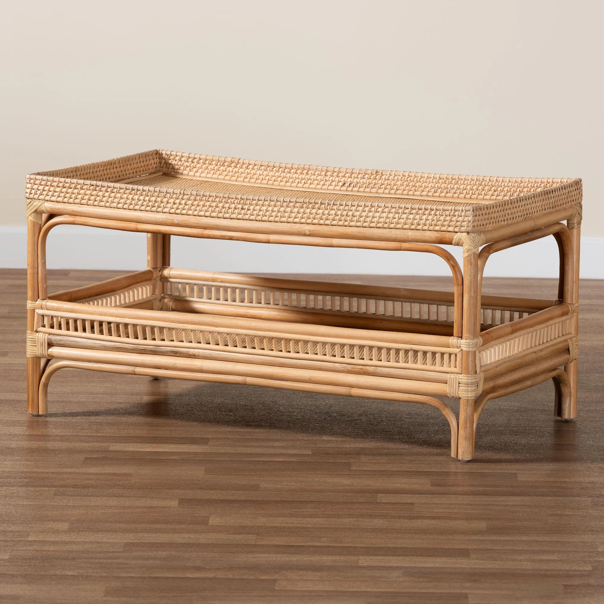 Baxton Studio bali & pari Lombok Modern Bohemian Natural Rattan Coffee Table