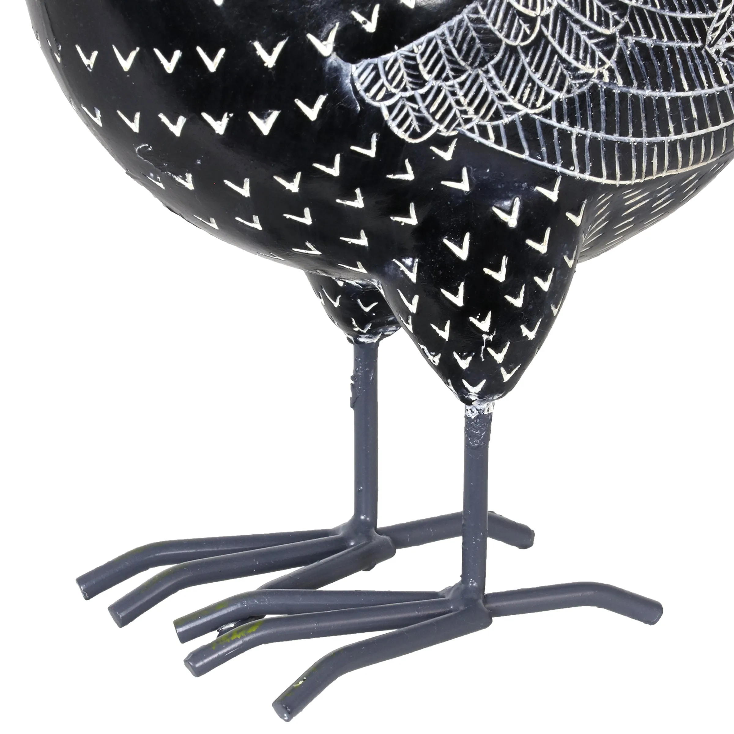 Black and White Polka Dot Pattern Hand Painted Rooster Garden Statue, 12 Inch