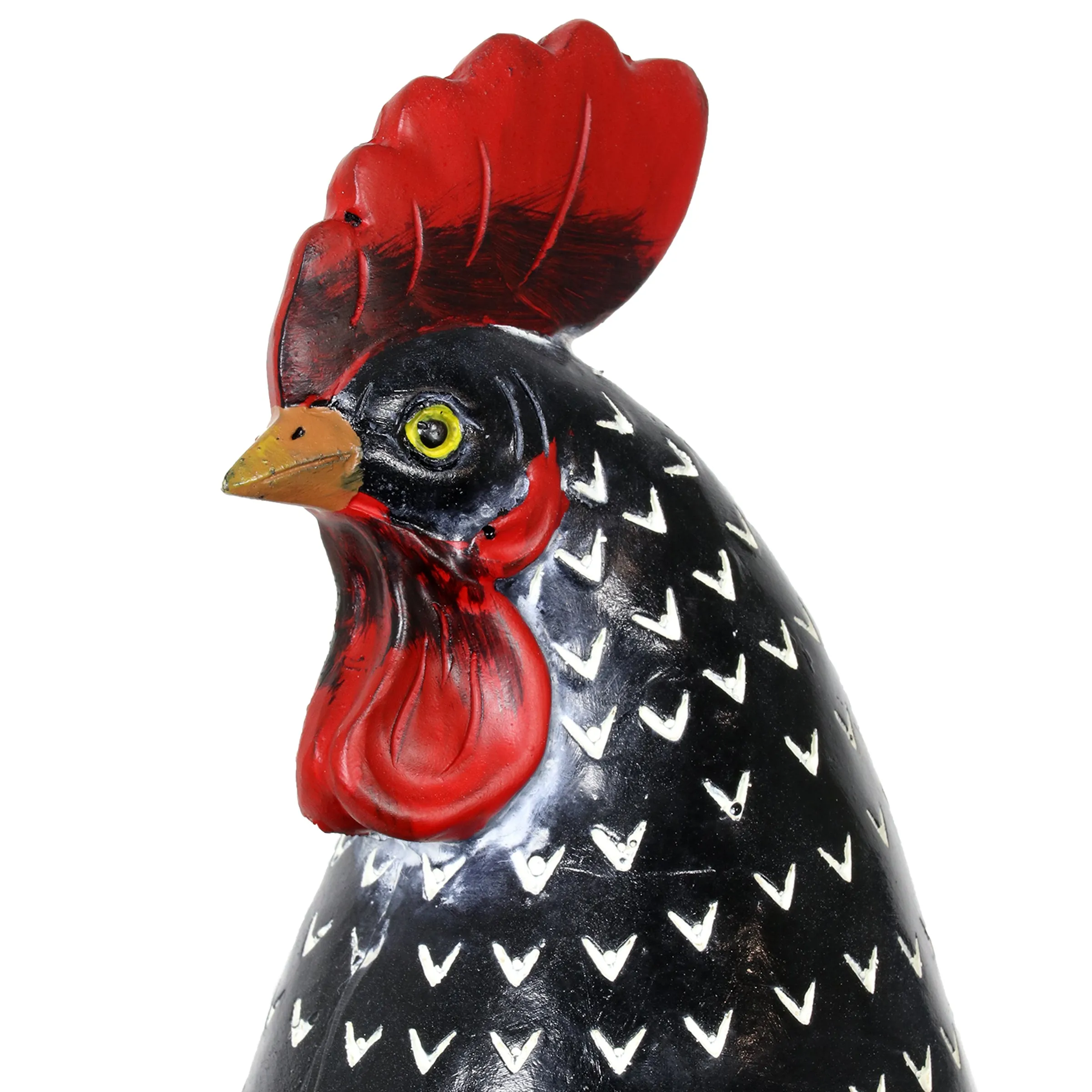 Black and White Polka Dot Pattern Hand Painted Rooster Garden Statue, 12 Inch