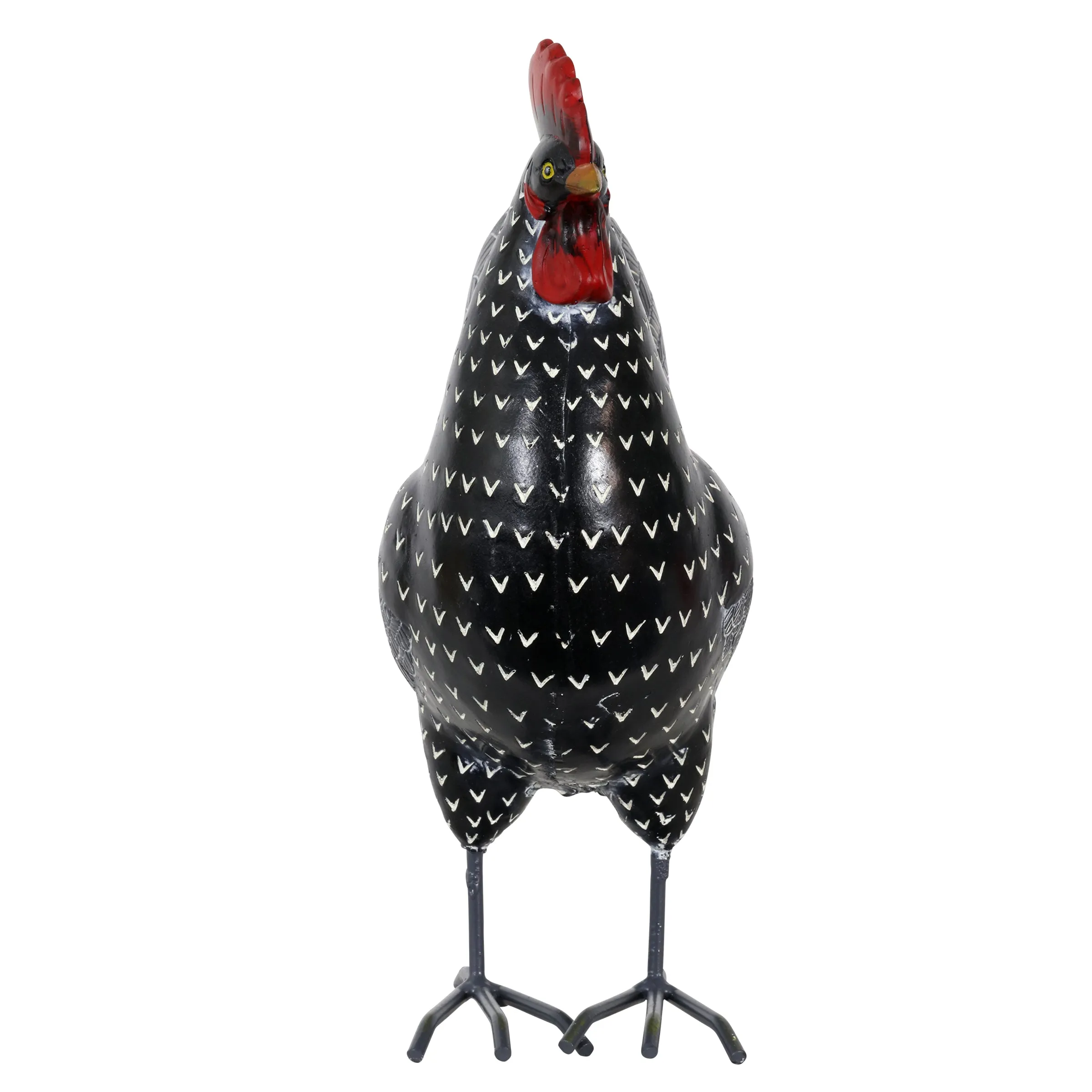 Black and White Polka Dot Pattern Hand Painted Rooster Garden Statue, 12 Inch