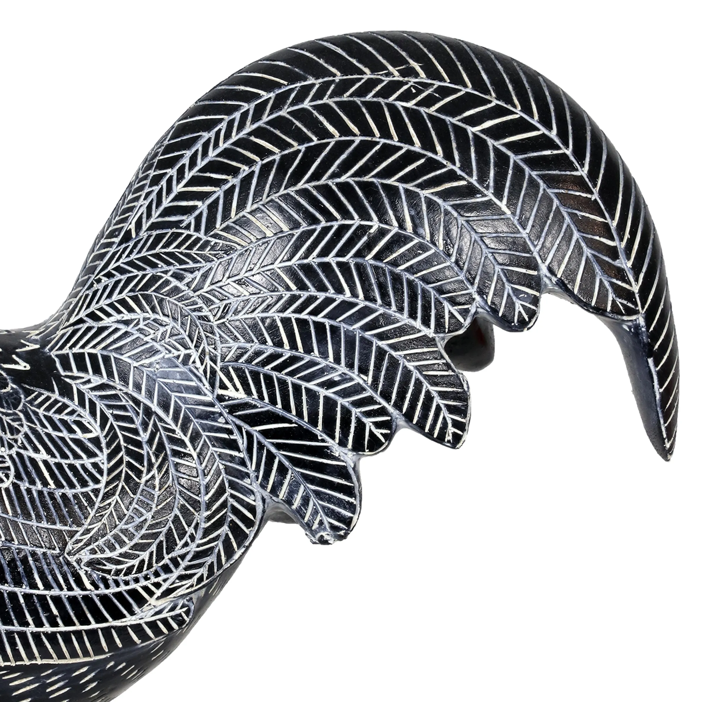 Black and White Polka Dot Pattern Hand Painted Rooster Garden Statue, 12 Inch