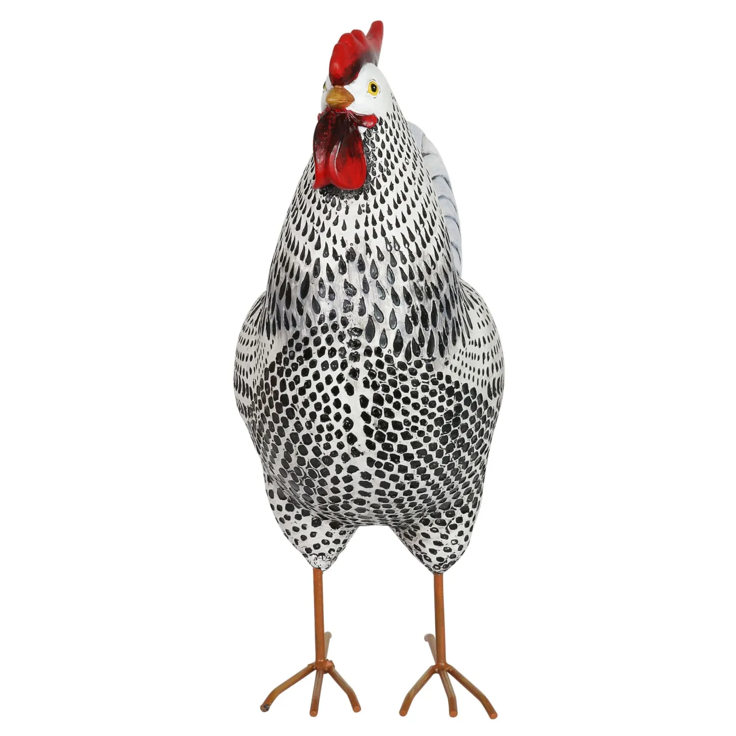 Black and White Rooster Garden Statue, 17 Inch