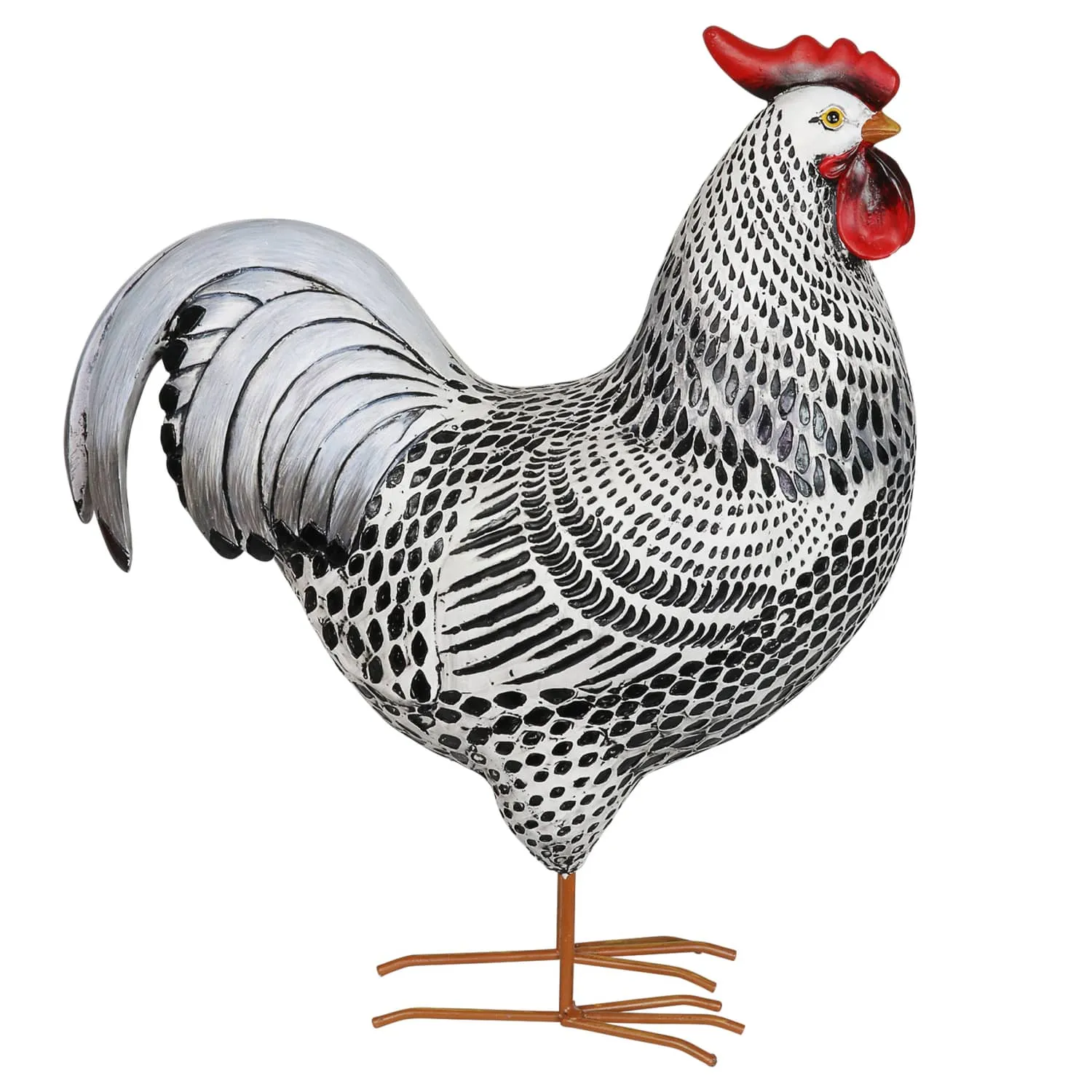Black and White Rooster Garden Statue, 17 Inch