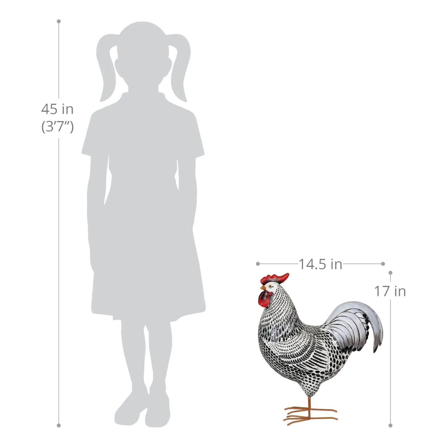 Black and White Rooster Garden Statue, 17 Inch