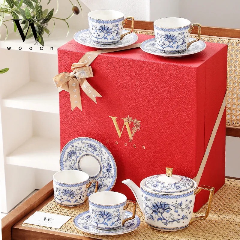 Blue Floral Harmony Ceramic Tea Cup Wedding Gift Sets