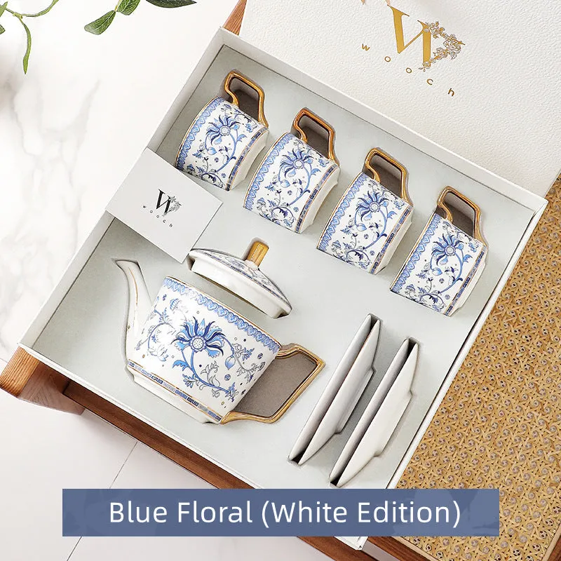 Blue Floral Harmony Ceramic Tea Cup Wedding Gift Sets