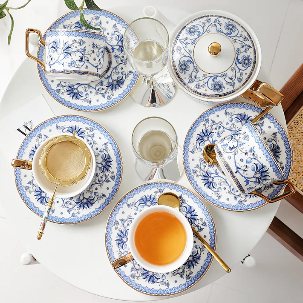 Blue Floral Harmony Ceramic Tea Cup Wedding Gift Sets