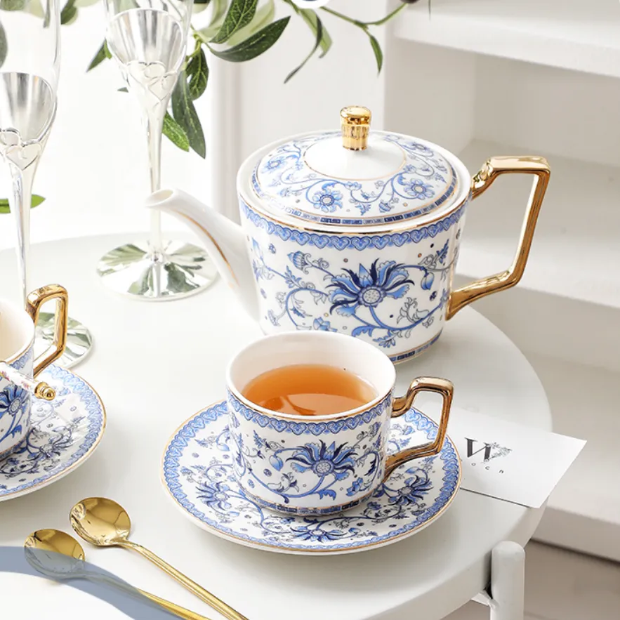 Blue Floral Harmony Ceramic Tea Cup Wedding Gift Sets