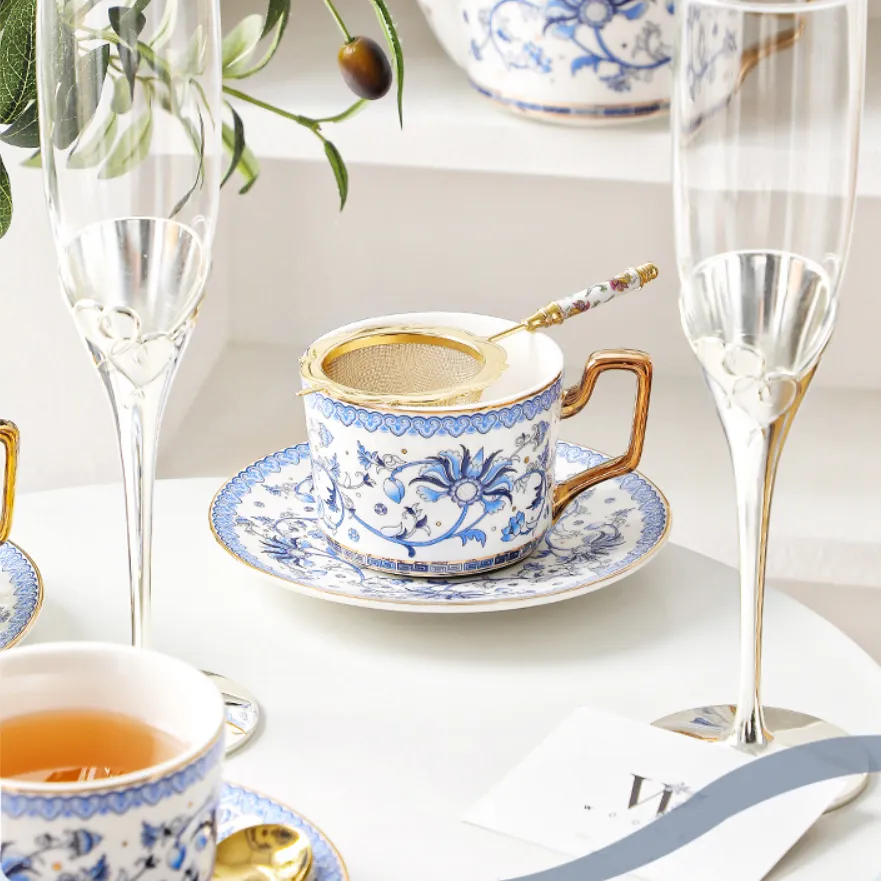 Blue Floral Harmony Ceramic Tea Cup Wedding Gift Sets