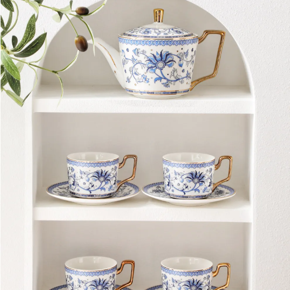 Blue Floral Harmony Ceramic Tea Cup Wedding Gift Sets