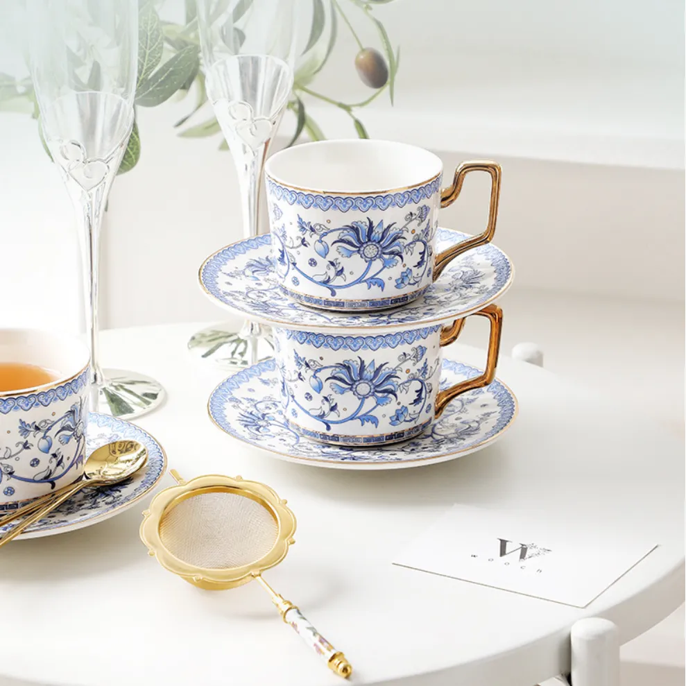 Blue Floral Harmony Ceramic Tea Cup Wedding Gift Sets