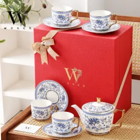 Blue Floral Harmony Ceramic Tea Cup Wedding Gift Sets
