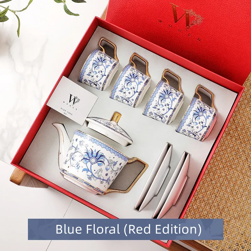 Blue Floral Harmony Ceramic Tea Cup Wedding Gift Sets