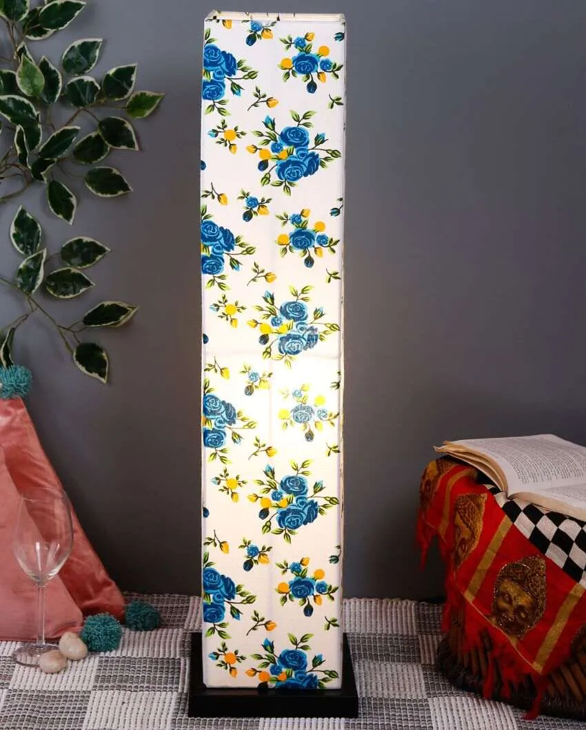 Botanical Design Square Cotton Shade Floor Lamp With Black Wood Base | 2.8 Feet