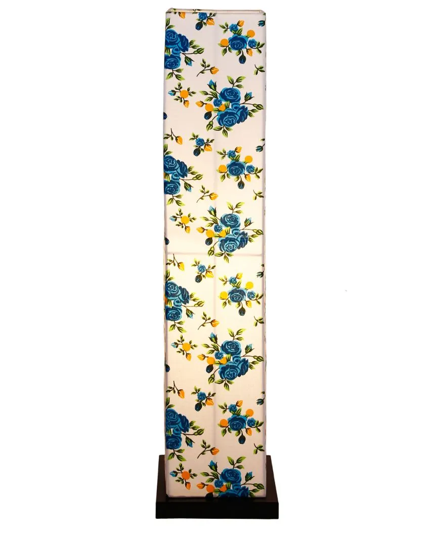 Botanical Design Square Cotton Shade Floor Lamp With Black Wood Base | 2.8 Feet
