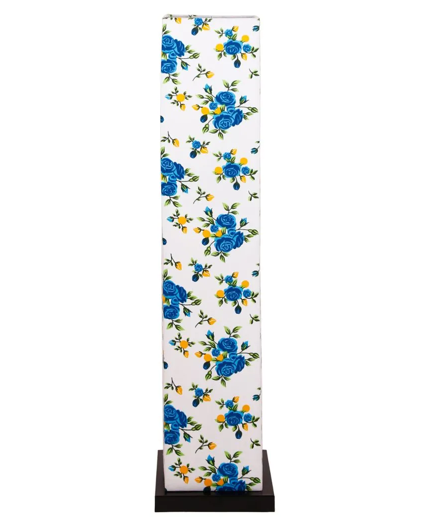 Botanical Design Square Cotton Shade Floor Lamp With Black Wood Base | 2.8 Feet