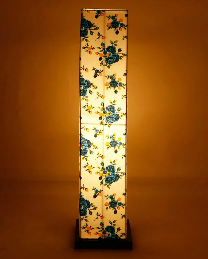 Botanical Design Square Cotton Shade Floor Lamp With Black Wood Base | 2.8 Feet