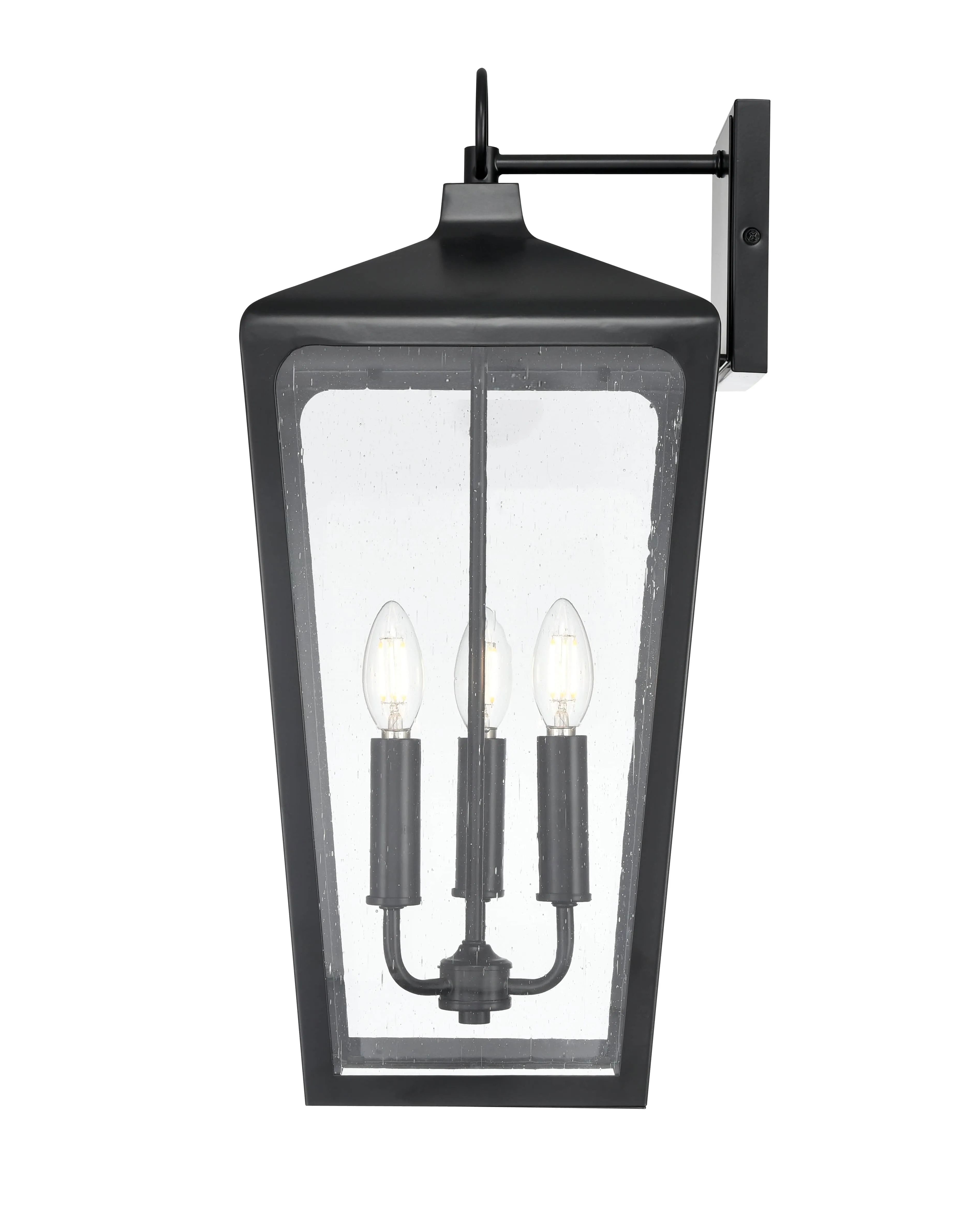 Brooks Outdoor Wall Sconce - Powder Coated Black - Clear Seeded Glass - 11.25in. Extension - E26 Candelabra Base