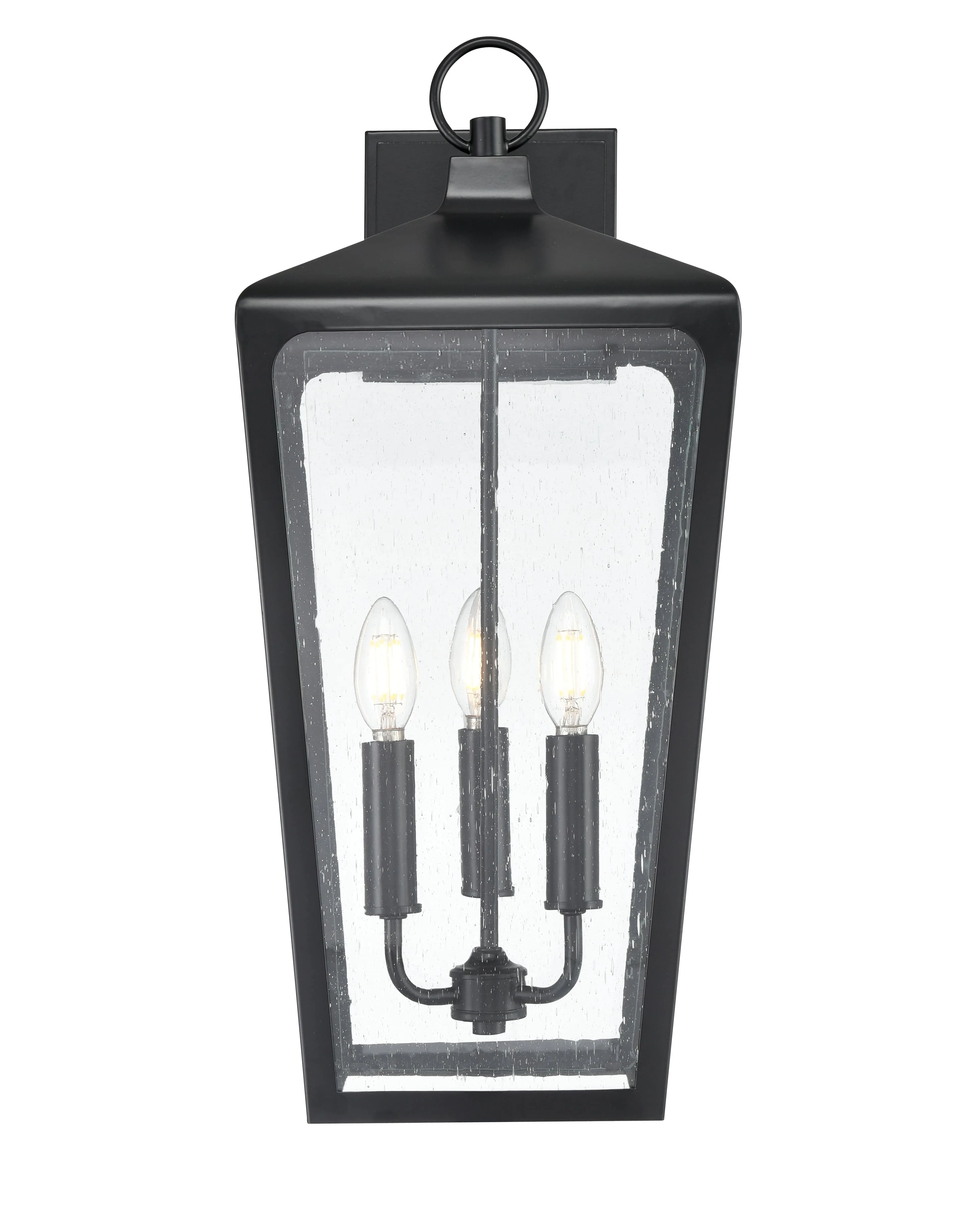 Brooks Outdoor Wall Sconce - Powder Coated Black - Clear Seeded Glass - 11.25in. Extension - E26 Candelabra Base