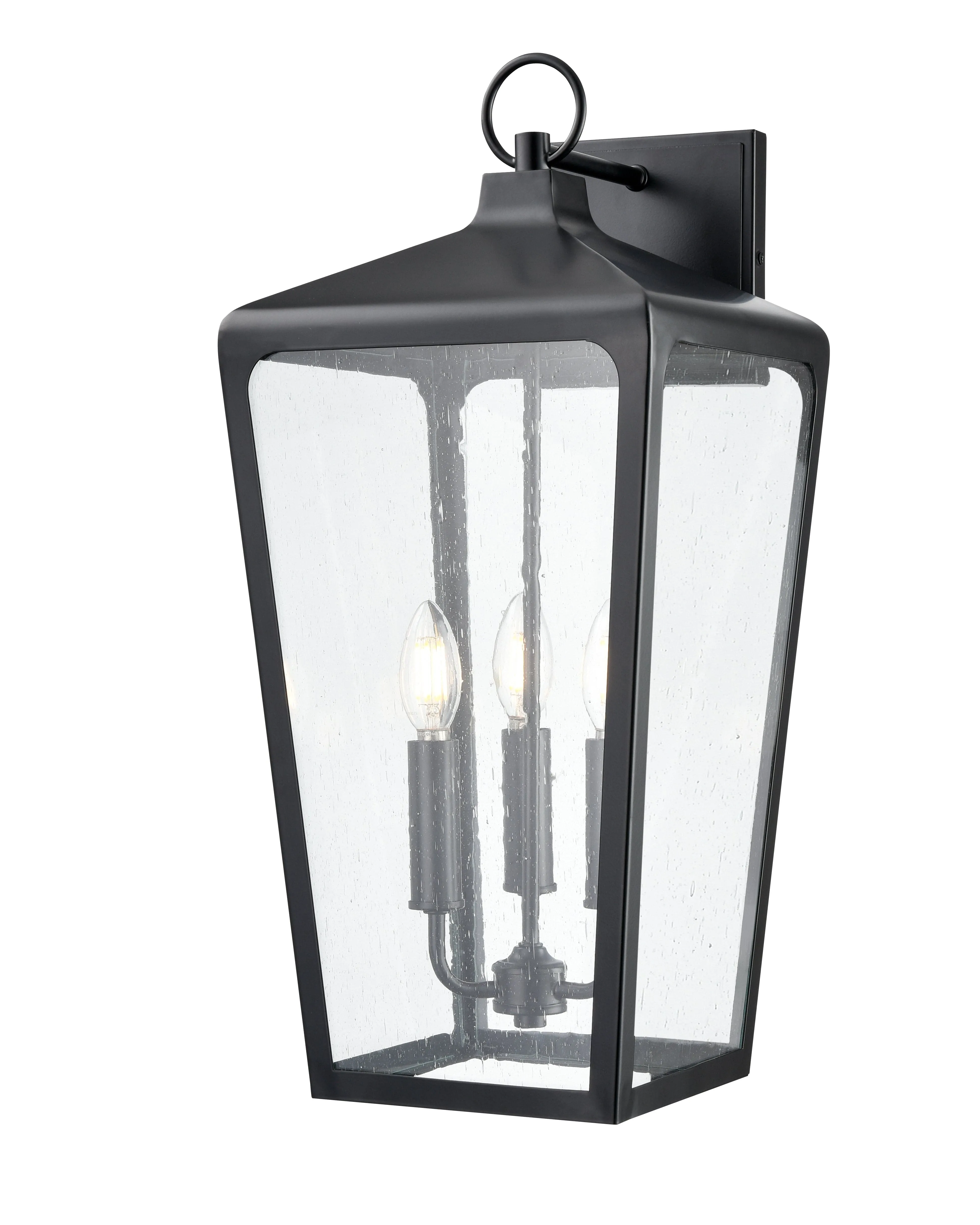 Brooks Outdoor Wall Sconce - Powder Coated Black - Clear Seeded Glass - 11.25in. Extension - E26 Candelabra Base