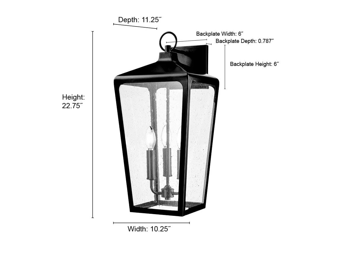 Brooks Outdoor Wall Sconce - Powder Coated Black - Clear Seeded Glass - 11.25in. Extension - E26 Candelabra Base