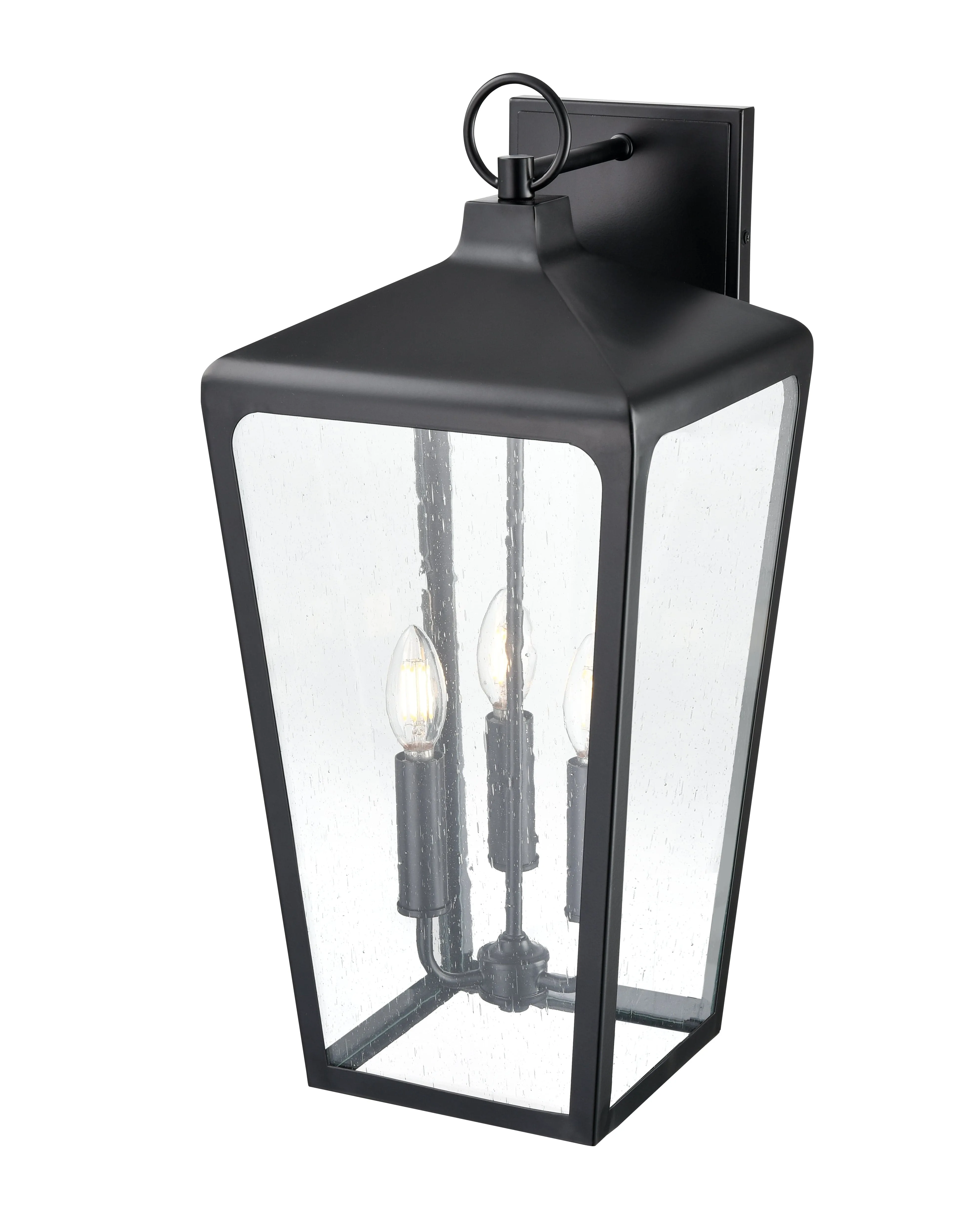Brooks Outdoor Wall Sconce - Powder Coated Black - Clear Seeded Glass - 11.25in. Extension - E26 Candelabra Base