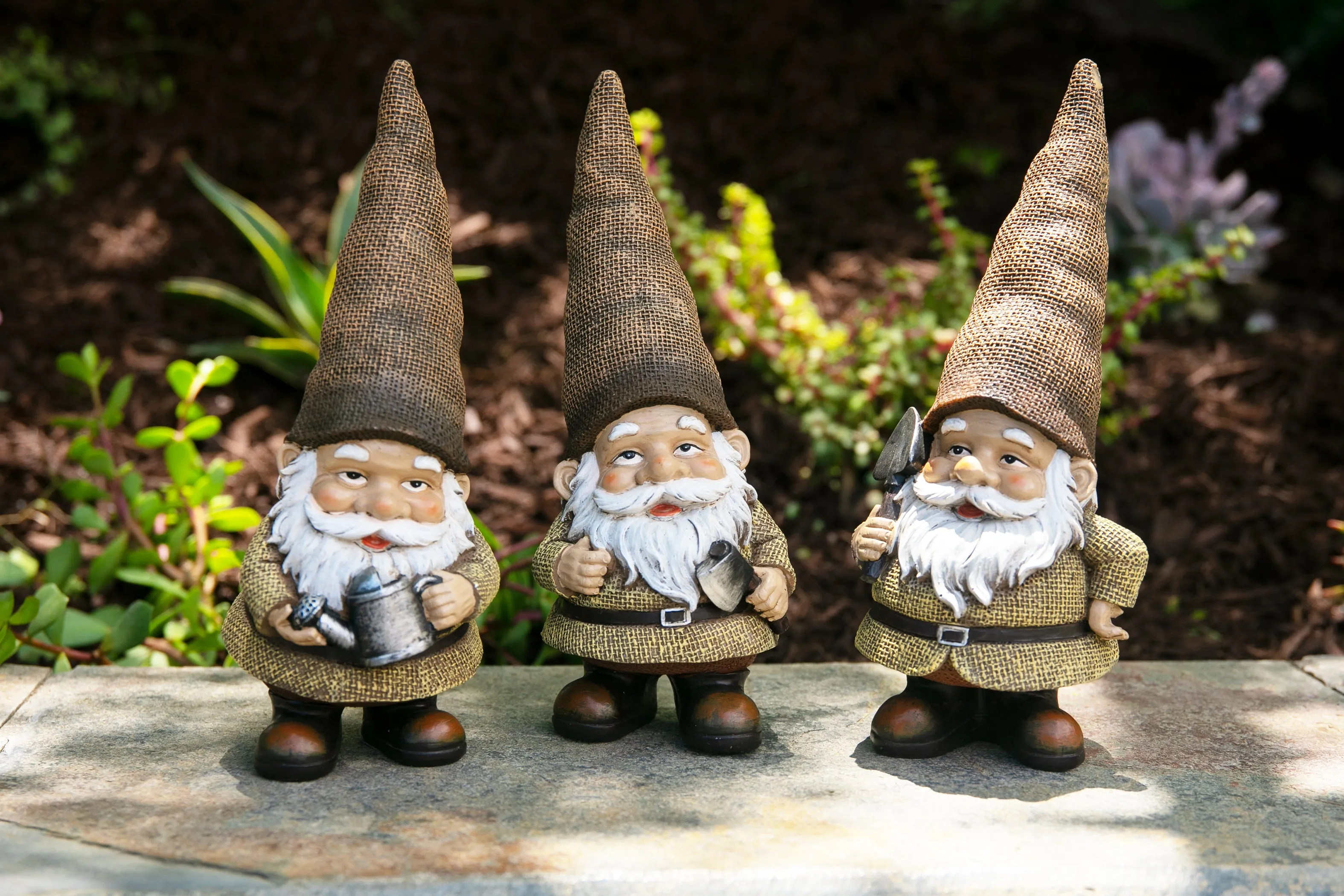 Burlap Buddies Gnome Garden Statues, set of 3, 11 Inch