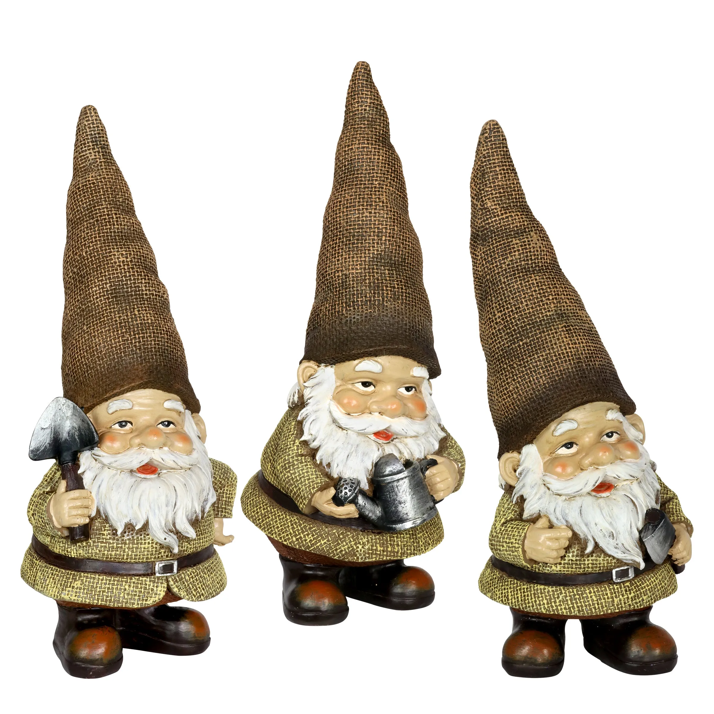 Burlap Buddies Gnome Garden Statues, set of 3, 11 Inch