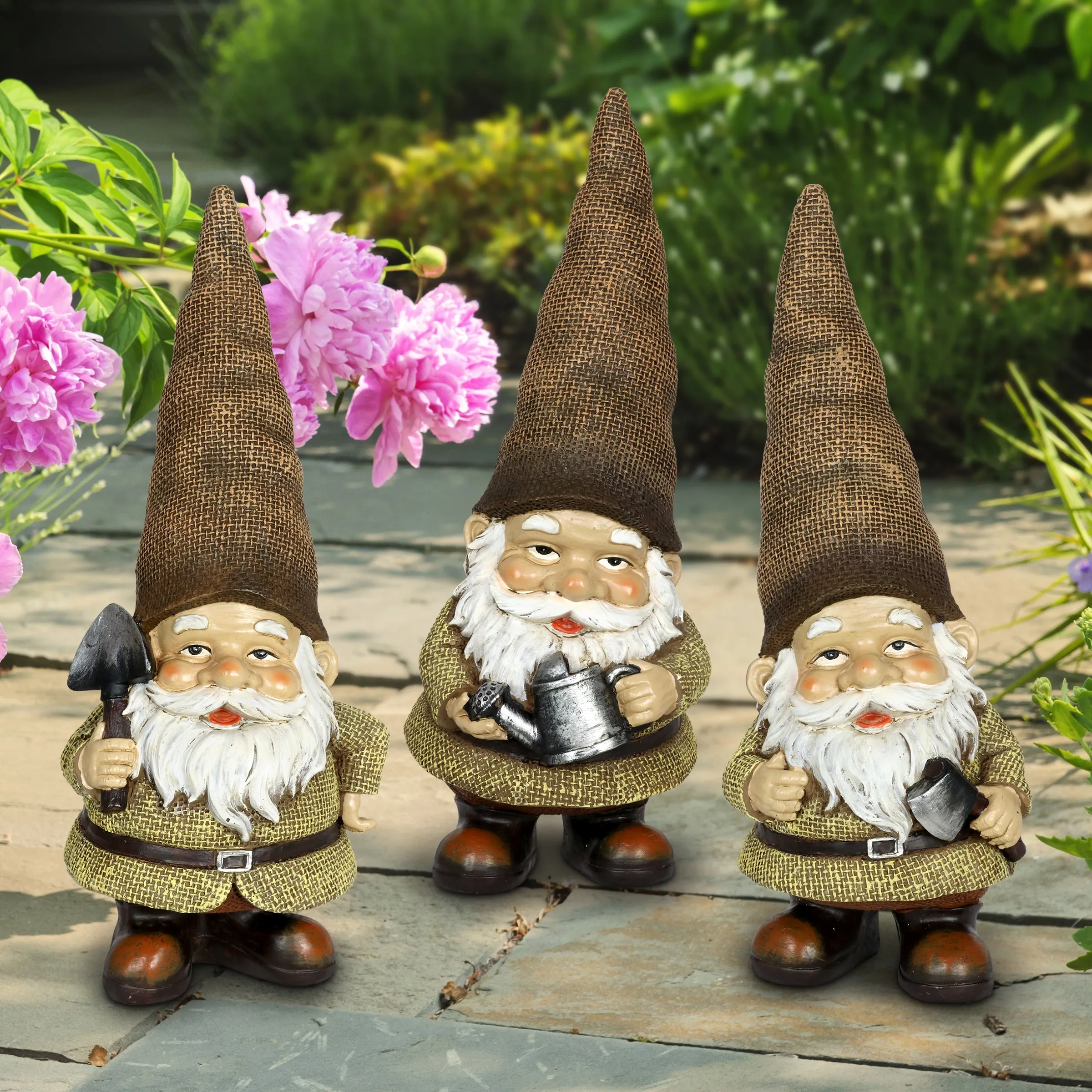 Burlap Buddies Gnome Garden Statues, set of 3, 11 Inch
