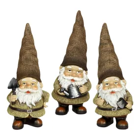 Burlap Buddies Gnome Garden Statues, set of 3, 11 Inch