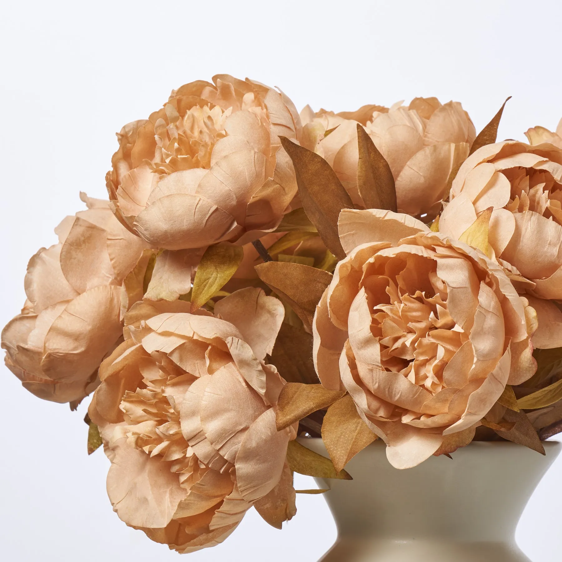 Cafe Au Lait Peonies In Cream Color Rounded Matte Vase Everyday Neutral Floral Centerpiece Arrangement