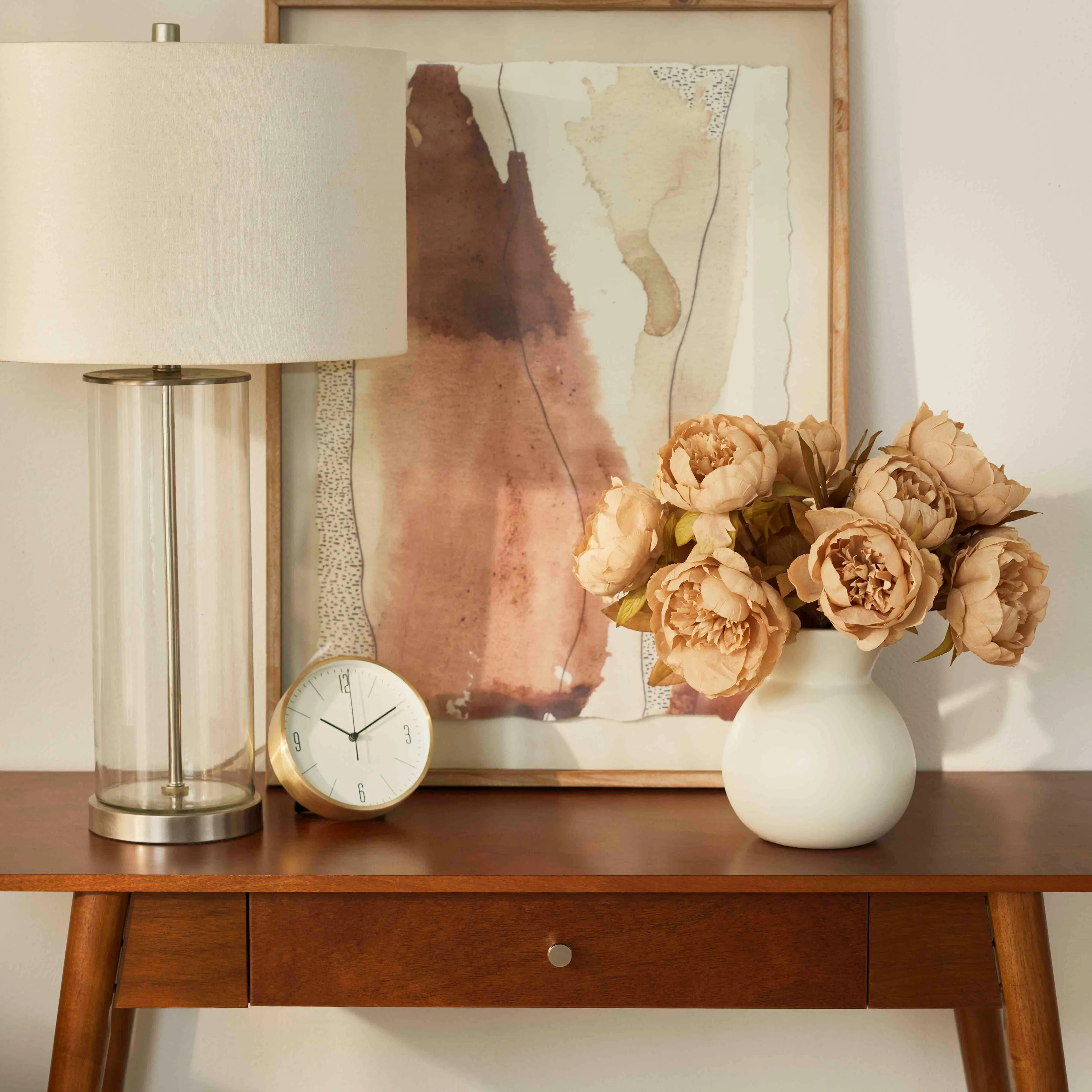 Cafe Au Lait Peonies In Cream Color Rounded Matte Vase Everyday Neutral Floral Centerpiece Arrangement