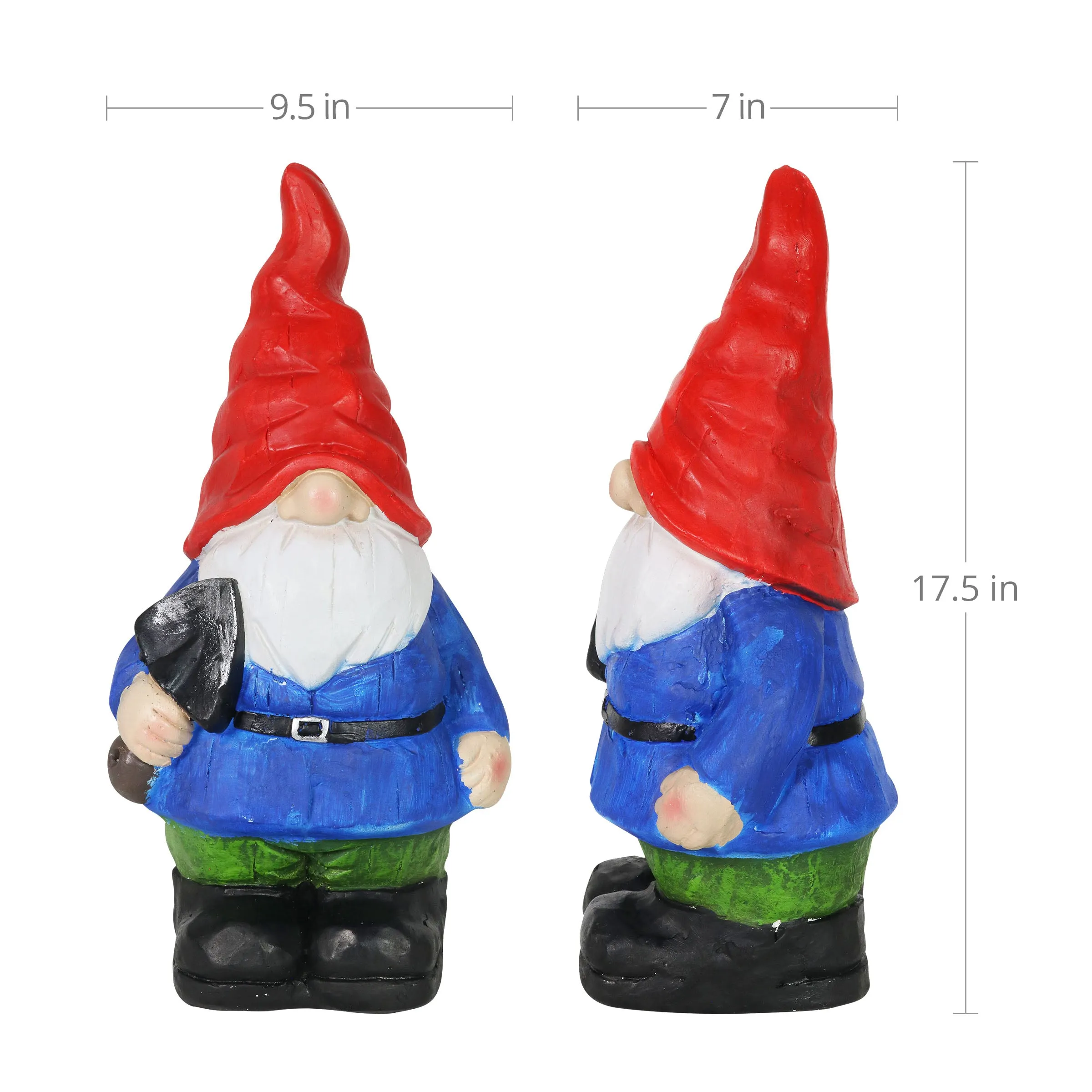 Can't See Casey Wrinkled Hat Garden Gnome Statue with Spade, 17 Inch