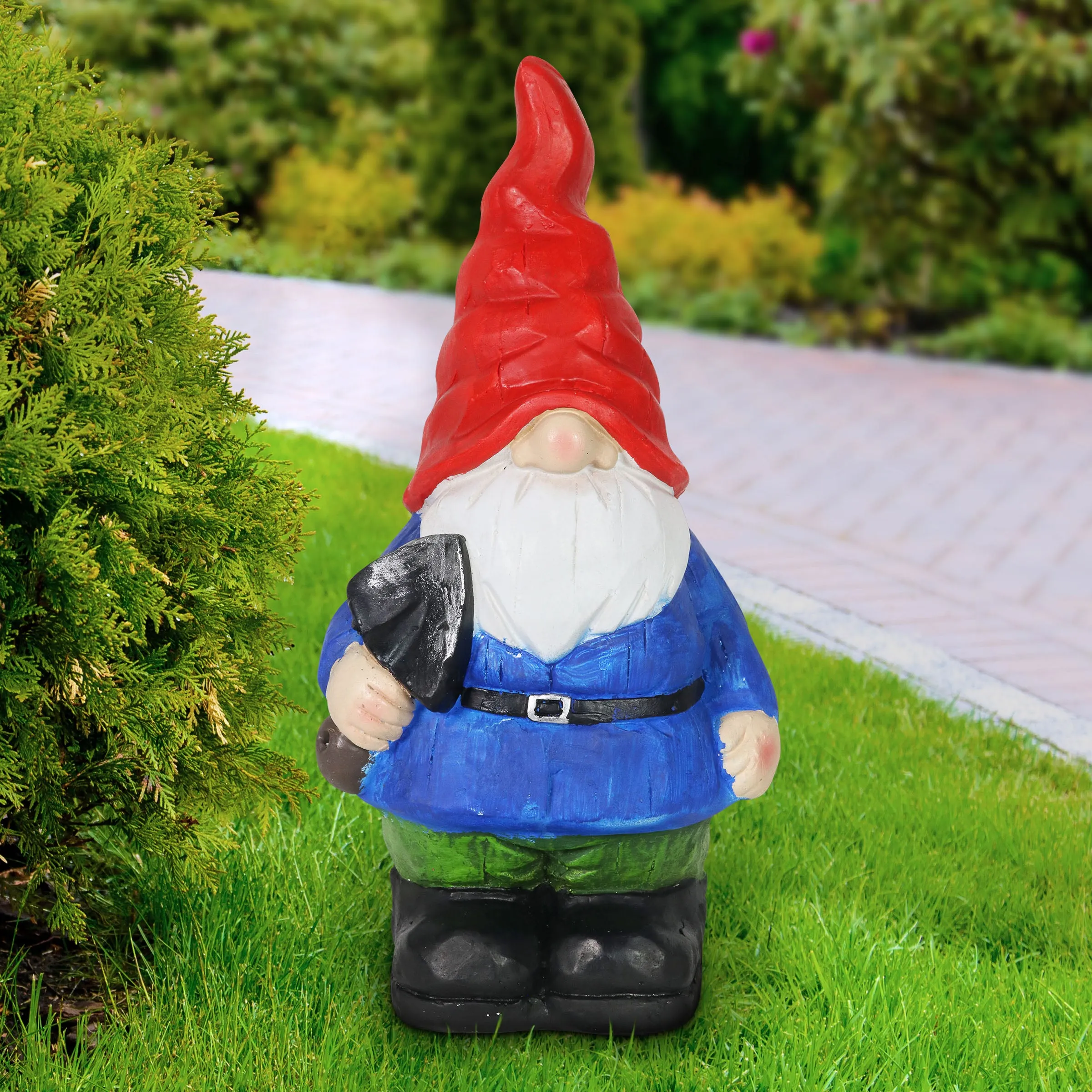 Can't See Casey Wrinkled Hat Garden Gnome Statue with Spade, 17 Inch