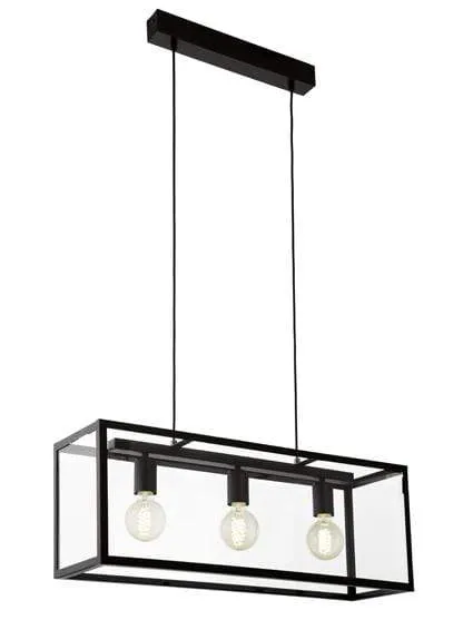 Charterhouse 3 Light Pendant Black Metal with Glass